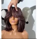 99J Red Wave Bob Wig with Curtain Bangs 13x4 Lace Front Human Hair Wig