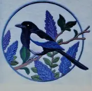 SPRING BIRD BLACK BILLED MAGPIE LUPINE CIRCLE Fingertip Towel Set Embroidered