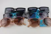 6 PACK FGX SUNGLASSES MIXED LOT 2 AQUA, 2 PINK & 2 BLACK RECTANGLE 100% UVA/UVB