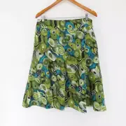 SABA PINK LABEL Womens Size 14 Green Blue Circle Patterned Lined Skirt