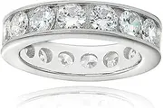 [Hoops & Loops] Sterling Silver Cubic Zirconia Round 4mm Channel Set Polished Eternity Band Ring