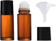 Mozff 2Pcs Brown Glass Essential Oil Roller, Refillable Roll On Bottles for Fragrance, Empty Deodorant Containers, Roll on Bottles (without funnel) (50ml)