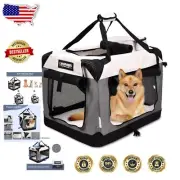 Durable 36" Soft Dog Crate with Collapsible Frame and Adjustable Strap - Grey