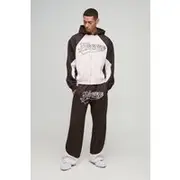 Mens Chocolate Oversized Boxy Colour Block Homme Printed Zip Through Tracksuit