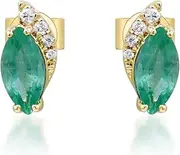 [Gin & Grace] 10K Yellow Gold Natural Zambian Emerald Earrings With Natural Diamonds For Women Ethically, Authentically & Organically Sourced Marquise-Cut Emerald Hand-Crafted Jewelry For Her