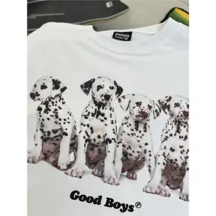 DOG斑點狗狗可愛動物印花男女小眾情侶款純棉小領口重磅短袖T恤