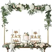 Table Rod Stand With Clamps Adjustable 36.83cm-120cm Height 79.24cm-260cm Length Black Metal Table Arch Decoration Suitable For Wedding, Birthday, Halloween And Christmas Decoration.