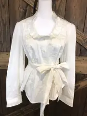 NEW Neiman Marcus Exclusive White Blouse Ruffle Collar Cinch Waist Orig $175 L