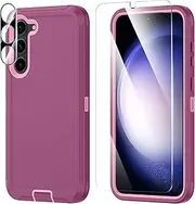 [ONOLA] Compatible with Samsung Galaxy S23 Plus / S23+ Case with HD Screen Protector & Lens Camera Protector, Heavy Duty Shockproof and Dust Proof Cover (WineRed Pink)