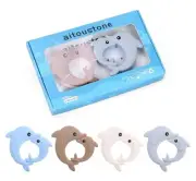 Set Of 4 Silicone Dolphin Teethers Easy To Hold Handles , Baby Chew Toy 3-36 Mon