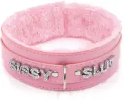 Pink Choker Necklace for Women Leather Collar Fluffy Punk Leash Neck Choker Goth