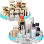 2-Pack Lazy Susan Turntable, Clear Plastic Rotating Round Spice Rack Organizer, Cabinet Turntable Organiser, Multifunctional Spice Rack for Kitchen Table Pantry Countertop Plastic 23CM+27CM