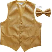 New Men's paisley formal Tuxedo Vest Waistcoat_Bowtie Gold wedding party prom