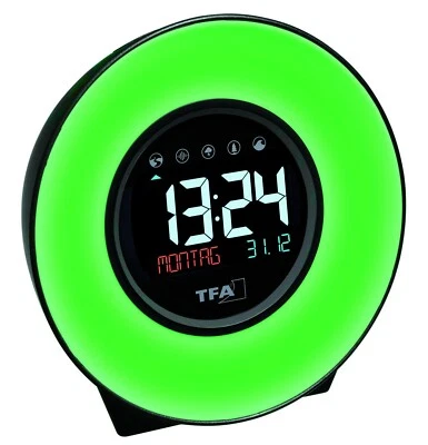 New Original TFA Dexter Mood Light Alarm Clock, Changing Colours & Nature Sounds