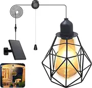 Solar Pendant Light for Outdoor Indoor, 3W Solar Powered Chandelier Waterproof Hanging Retro Shed Lights with E27 Base LED Edison Bulb Pull Cord Switch for Gazebo Garage Barn Patio Garden