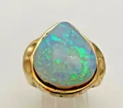 Handmade 14k Yellow Gold Pear Shaped Australian Lighting Ridge Opal Ring Size 9