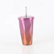 304 Stainless Steel Straw Cup Stylish Coffee Cup Insulation Diamond Gradient Orange red