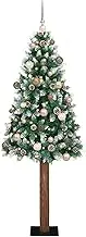 vidaXL Slim Christmas Tree, 180cm Green Artificial Cone-Shaped with Built-in LED Lights & Ball Decorations, Indoor Use