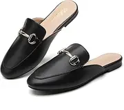 [Tilocow] Metal Buckle Mules for Women Round Toe Backless Flats Mules Slides Mules Shoes Ladies Slip-on Loafers for Women