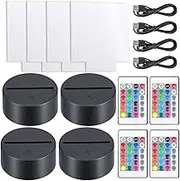 Viupolsor 3D Night LED Light Lamp Base with 4 Clear Acrylic Sheets 4 Controls Adjustable 16 Colors for Child Room Bar