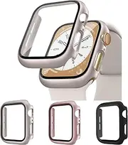 3Pcs for Apple Watch Case 44mm 40mm 45mm 41mm Screen Protector,Hard PC Case with Tempered Glass Screen Protector for Apple Watch Series 9/8/SE/SE 2nd/7/6/5/4,iwatch Protective Face Cover Bumper