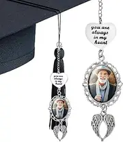 [ZEXILILA] 2PCS Custom Memorial Graduation Tassel Photo Charm with Angel Wings, Class of 2025 Gifts, Congratulations Gift, Grad Cap Decorations, Grad Tassel Memorial Charm