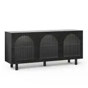 Cove Black Oak 3 Door Fluted Glass Arch Sideboard Buffet