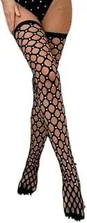 [Generic] Women Sexy Fishnets Sparkle Rhinestone Thigh High Stockings Elastic Top Extra Large Mesh Pantyhose Socks