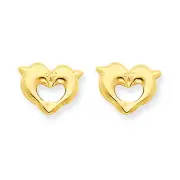 14K Yellow Gold Heart Dolphins Stud Earrings Push Back Madi K Children's Jewelry