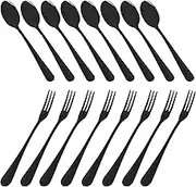 DaKuan 16 Pieces Black Demitasse Espresso Spoon (4 inch) and Stainless Steel Forks (4.8 inch), Mini Coffee Spoons & Cake Forks for Dessert, Tea, Appetizer