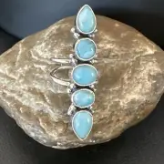 WoMens Cluster Blue Larimar Navajo Sterling Silver Ring Size 8.5 15936