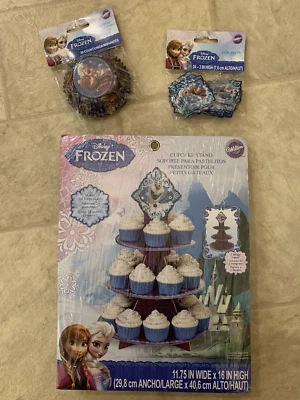 Wilton Disney FROZEN Olaf Three Tier Cupcake Stand + 50 Baking Cups & 24 Fun Pix