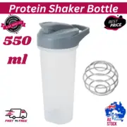 550ml Shaker Ball Sport Bottle Cup GYM Protein Supplement Drink Blender Mixer AU