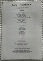 Lost Highway UK Press Release Production Information 1997 David Lynch
