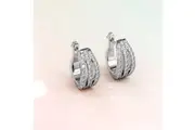 Three-Row Latch-Back White Gold Earrings Embellished with SWAROVSKI Crystals