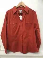 CHICO'S Papaya Sullie V-Neck Long Sleeve Button Up Collared Blouse Size 2 NWT