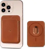 Belemay Strong Magnetic Wallet Compatible with Magsafe, Luxury Minimal Card Holder for 1-2 Cards, Premium Full-grain Smooth Leather Compatible with iPhone 16/15/14/13/12 series&MagSafe cases, Brown,