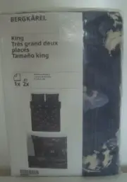 Ikea BERGKAREL King Duvet Cover and 2 Pillowcases Bed Set Dark Blue Butterflies