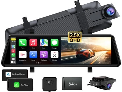 C810 CarPlay Mirror Dash Cam Front and Rear - 2.5K Rear View Mirror Camera, H...