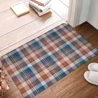 Plaid Art Doormat Blue Orange Bath Kitchen Mat Welcome Carpet Home Modern Decor