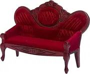 Dollhouse Furniture Miniature Dollhouse Accessories 1 12 Scale Vintage Red Wooden Sofa Mini Victorian Bench Chair for Dollhouse Living Room Craft Decoration Party Kit
