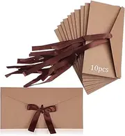 10PCS Gift Card Envelopes with Bows,Large Paper Creative Ribbon Envelope Retro Color for Handmade Invitations, Wedding or Festival Cards