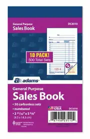 ABFDC3510 DC3510 Adams Sales Book, Carbonless, 100 Books 3-11/32" x 5-5/8"