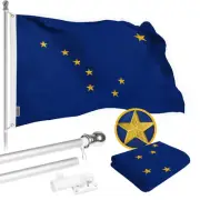 Combo Pack: 5 Ft Tangle Free Spinning Flagpole (Silver) & Alaska Flag