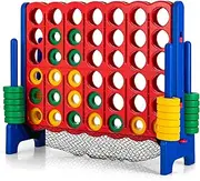 Costway Jumbo 4-to-Score Giant Game Set, 120cm Oversize 4 in a Row Connect Game with Netting, Ring Net, Quick-Release Level, 42 Rings, Indoor Outdoor Floor Family Fun Game for Kids, Adults