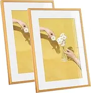 SHAAX 2 Pack A4 Aluminum Photo Frame with Ivory Color Mat, Display Pictures 6x8 with Mat or 8.3x11.7 Without Mat, Metal Picture Frame Collection (Golden)