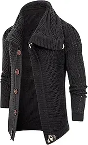 [Gsywaipei] Men's Vintage Knitted Cardigan Button Long Sleeve Male Knits Sweaters Jacket Winter Turtleneck Knit Sweater Coat, Dark Grey, S