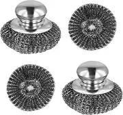 2 Pack Steel Wool Scrubbers with 2 Replacement Wool Pads, Metal Dish Scrubber with Handle for Cleaning Dishes, Cast Iron Casserole, Pans, Grills