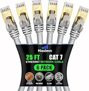 Cat 7 Ethernet Cable 25 ft - (6 Pack) High-Speed Cat7 Internet & Network LAN Patch Cables, RJ45 Connectors - Perfect for Gaming, Streaming, and More (Gray)