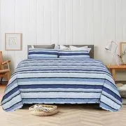 Amsons Bedding Comforter Sets – 100% Cotton Comforter Bed Set –Ocean Blue Comforter with 2 Pillowcases- Bedspreads and Coverlets Super King Size (3PCs, Super King)